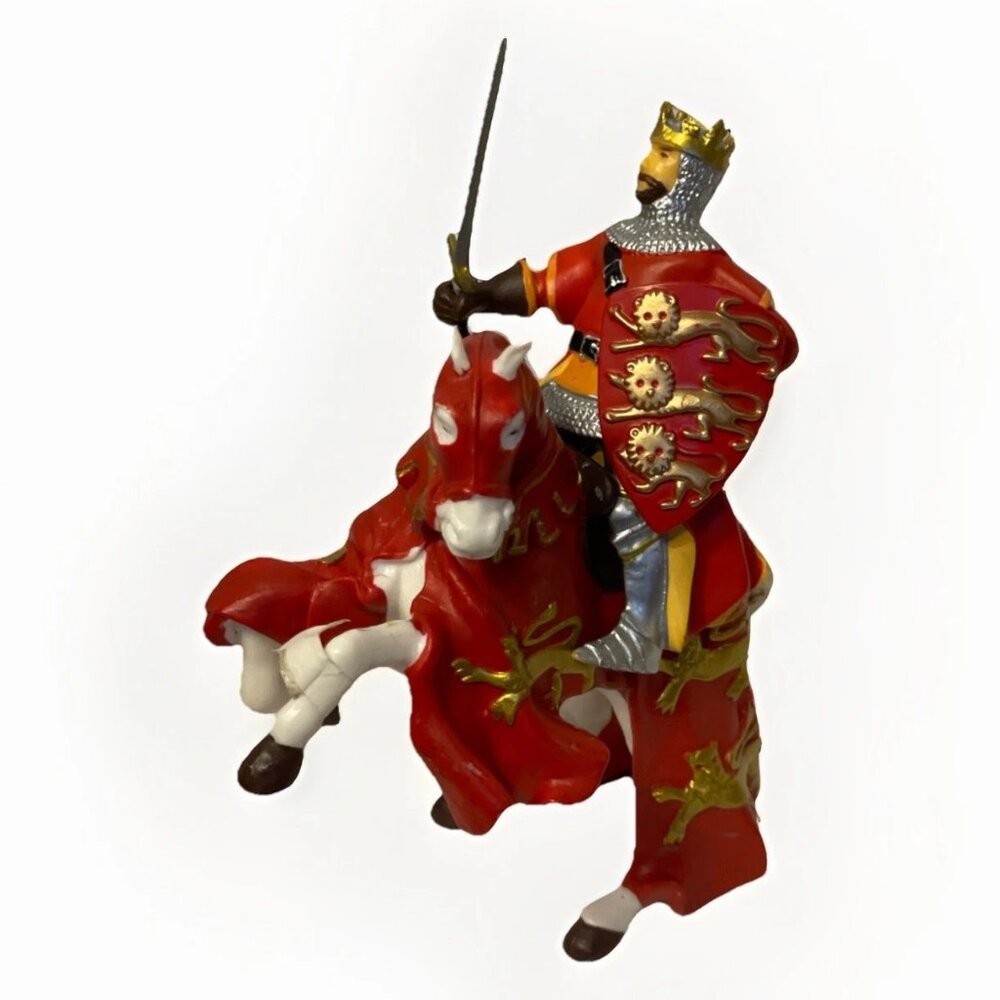 Papo 2001 King Richard Lionheart Figure on Rearing Horse Red Gold Armor Medieval